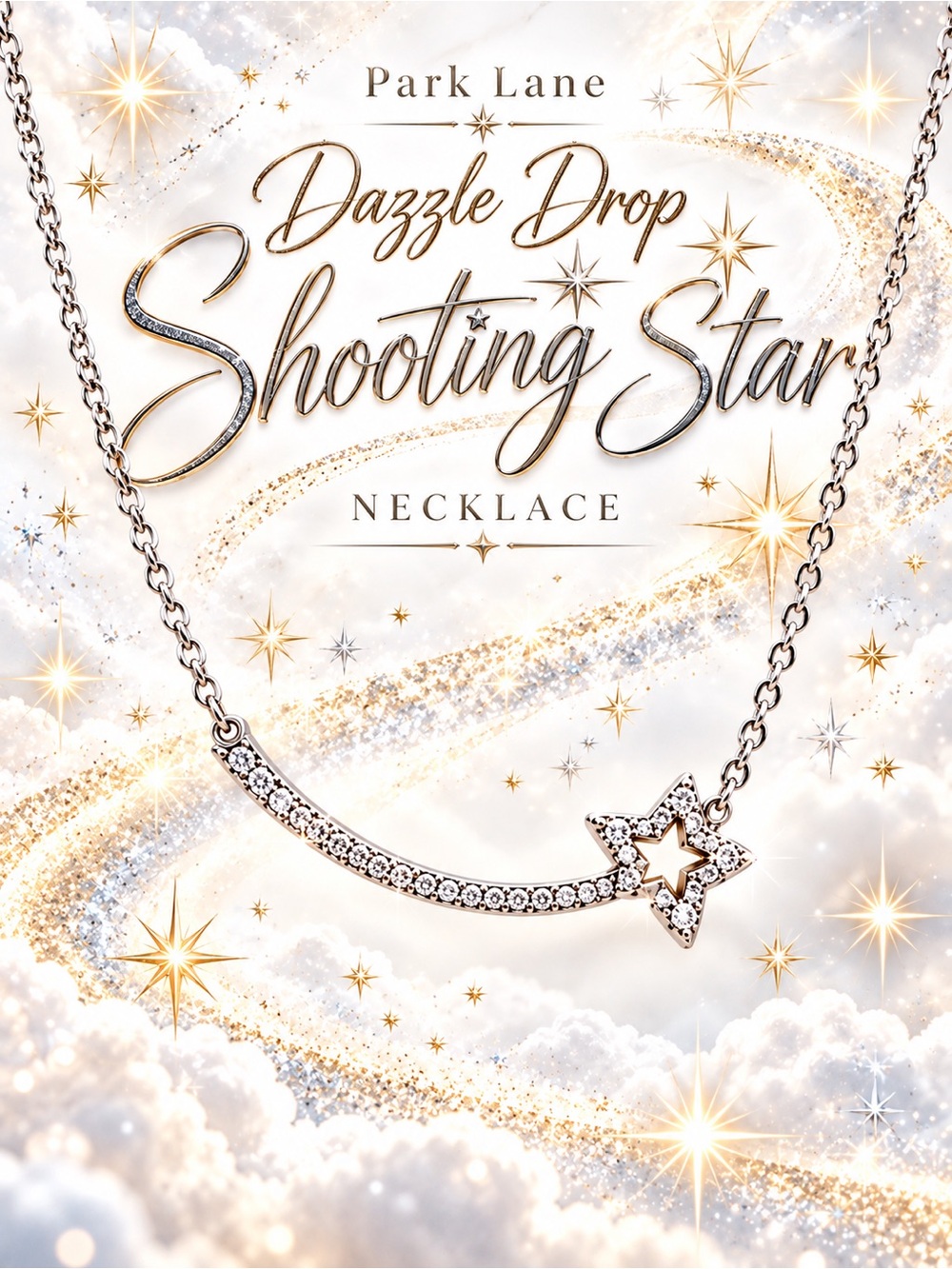 Park Lane Women’s Dazzle Drop Shooting Star Necklace Silver Crystal Celestial